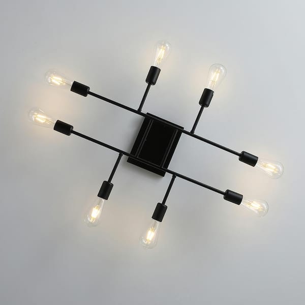 Modern 28 in. 8-Light Black Sputnik Linear Semi-Flush Mount Ceiling Lighting Fixture