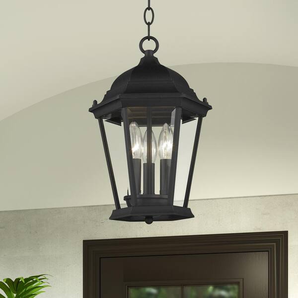 Hamilton 3 Light Textured Black Outdoor Pendant Lantern