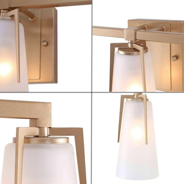 22 in. Modern Farmhouse Gold Bathroom Vanity Light, 3-Light Wall Sconces Lighting with Bell Frosted Glass Shades