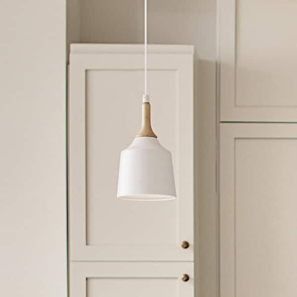Danika 1-Light White Mid-Century Modern Shaded Kitchen Mini Pendant Hanging Light with Metal Shade