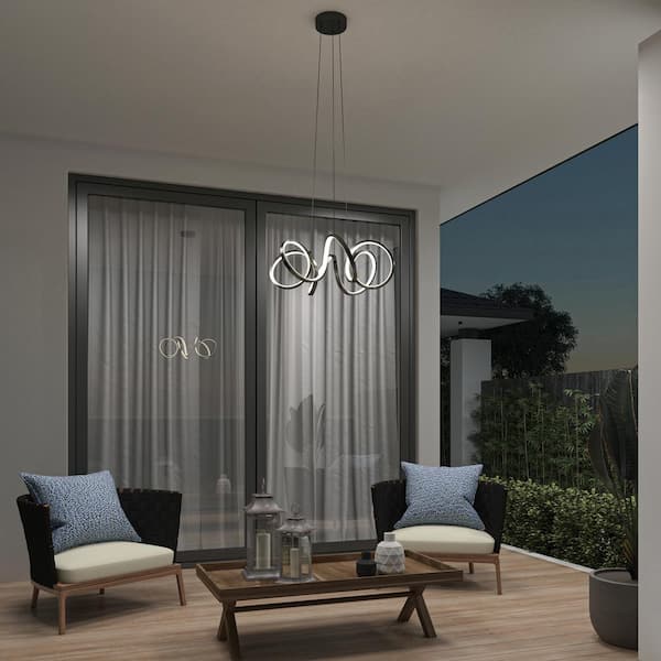 Ribbon 1-Light Black Modern Integrated LED Outdoor Ceiling Hanging Porch Pendant Light