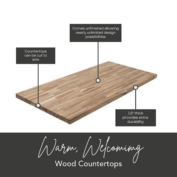 4 ft. L x 26 in. D Unfinished Acacia Solid Wood Butcher Block Countertop With Square Edge