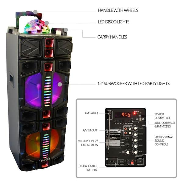 Dual 12 in. Subwoofer Portable Bluetooth Party Speaker with Wireless Microphone