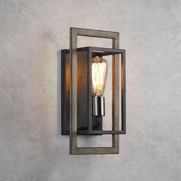 Sullivan 1-Light Black/Wood Tone Rustic Farmhouse Wall Sconce
