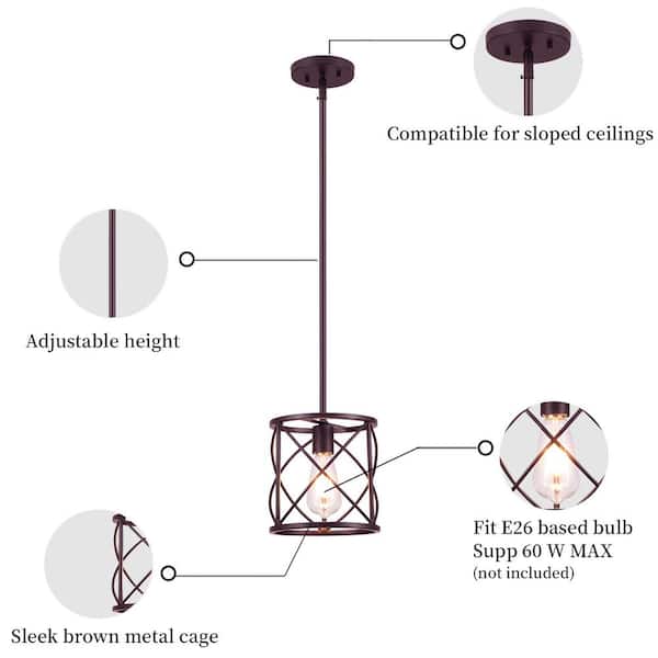 1-Light Brown Stainless Steel Outdoor Lantern Cylinder Pendant