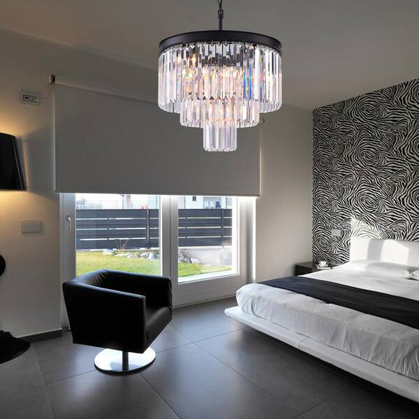 Annapolis 7 -Light Black Unique Tiered Chandelier with Crystal Accents