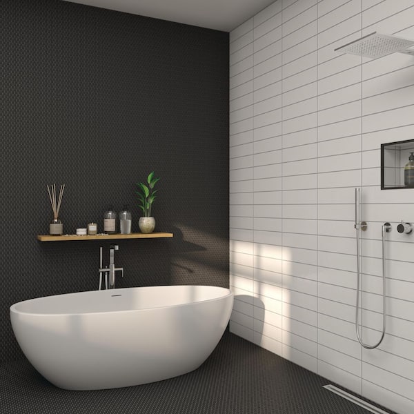 Restore Black 11 in. x 10 in. Glazed Ceramic Penny Round Mosaic Tile (0.83 sq. ft./Each)