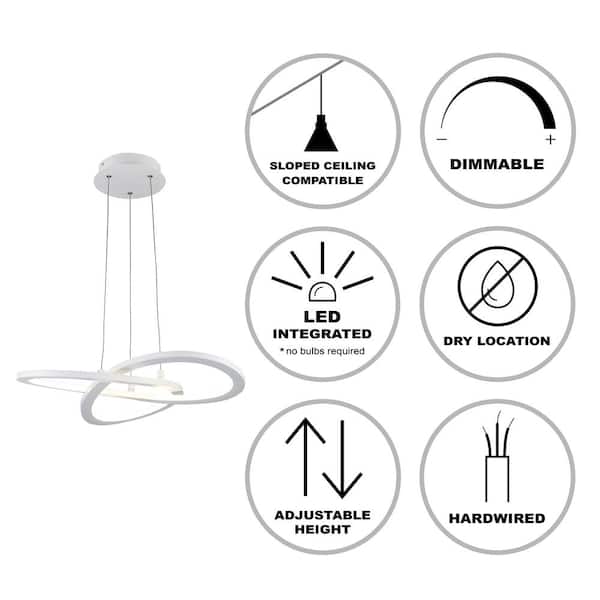 21 in. Integrated LED White Ringed Modern Pendant Light Fixture