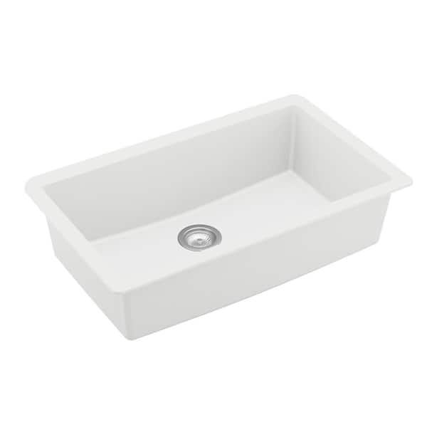 32.5 in. Large Single Bowl Undermount Kitchen Sink in White with Bottom Grid and Strainer