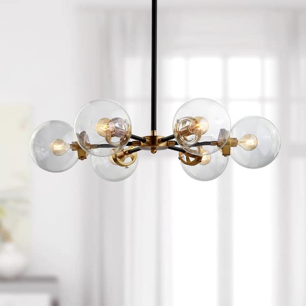 Caleb 6-Light Black and Brass Cluster Pendant Light with Clear Glass Shades