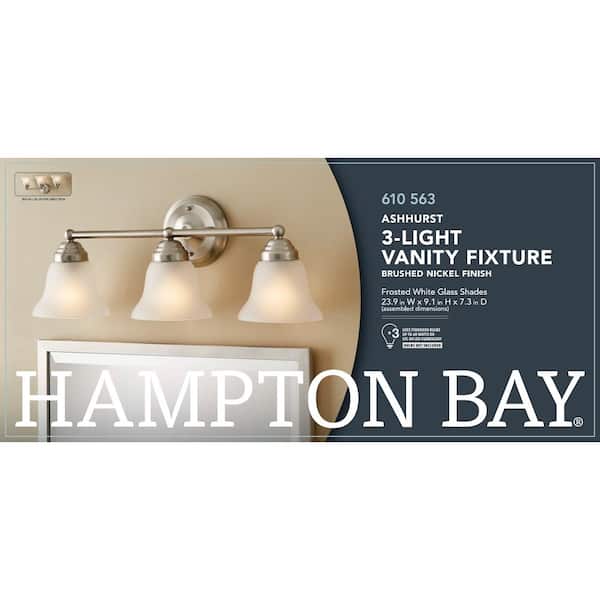 Ashhurst 3-Light Brushed Nickel Classic Traditional Bathroom Vanity Light with Frosted Glass Shades