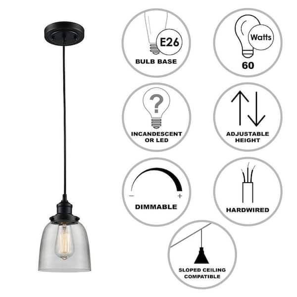 1-Light Oil Rubbed Bronze Mini Pendant Light Fixture with Clear Glass Shade