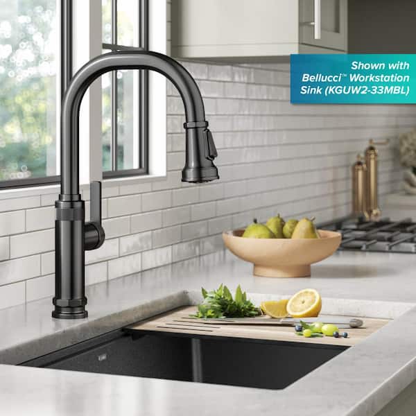 Allyn Industrial Pull-Down Single Handle Kitchen Faucet in Spot-Free Black Stainless Steel