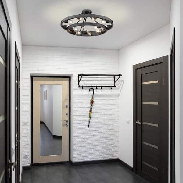 Castile 32 in. 15-Light Matte Black Semi-Flush Mount