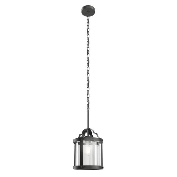 Farona 10.5 in. 1-Light Black Farmhouse Shaded Kitchen Pendant Hanging Light with Clear Glass