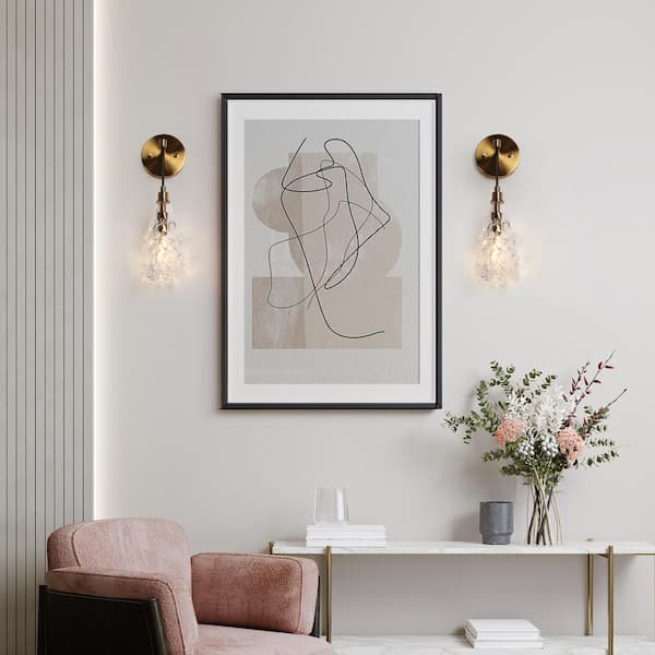 Transitional Bathroom Bell Wall Sconce 1-Light Plating Brass Bedroom Wall Light with Crystal Shade