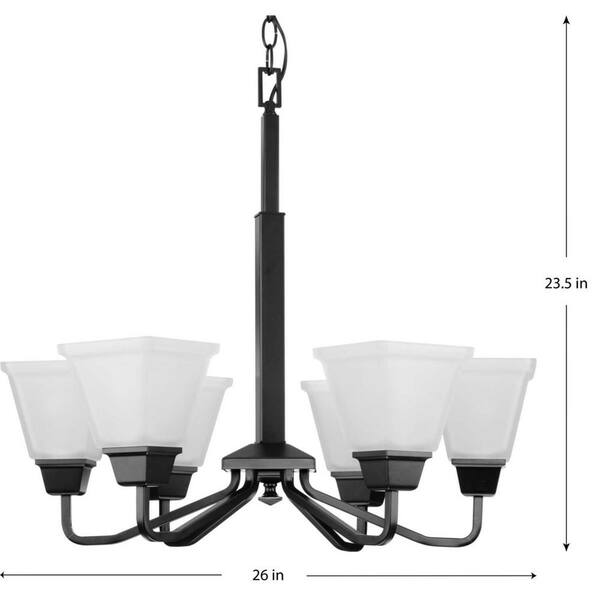 Clifton Heights Collection 26 in. 6-Light Matte Black Chandelier Light with Etched Glass Shades New Traditional