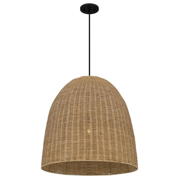 Highler 1-Light Matte Black Pendant with Natural Rattan Shade