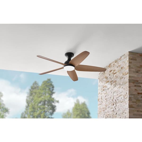 Ceva 54 in. CCT LED Indoor/Outdoor Matte Black/Barn Maple Blades Ceiling Fan with Light and Remote Control