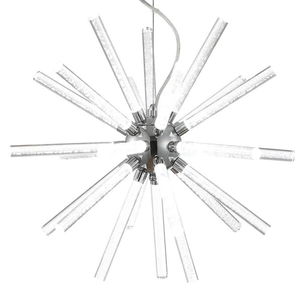 Soyuz 19.5 in. Chrome/Clear Adjustable Integrated LED Starburst Metal/Acrylic Pendant