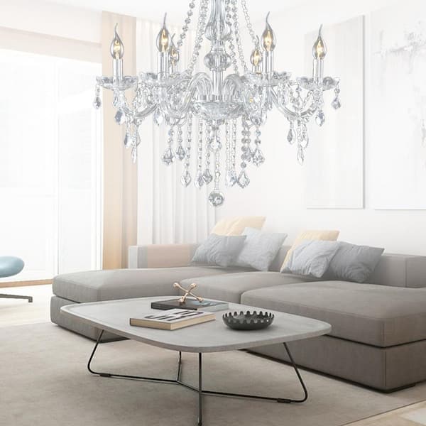 33 in.H x 22 in.W 6 -Light Clear Pendant Lighting Fixture Chandelier with K9 Crystal Dangles