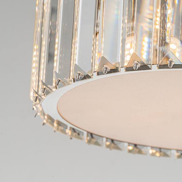 12 in. Modern 5-Light Round Silver Crystal Flush Mount Chandelier Wide