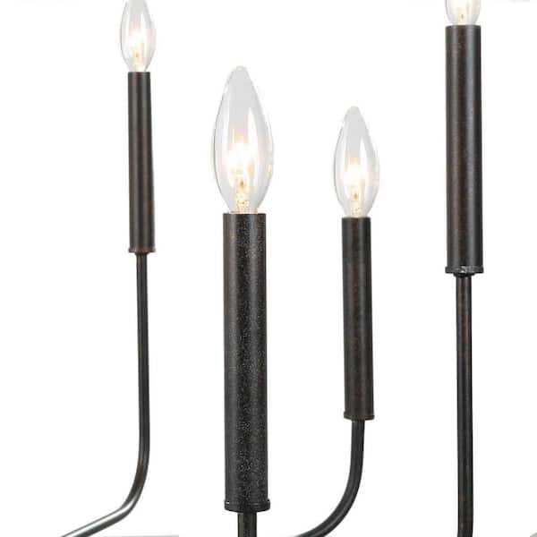 Modern 8-Light Black Chandelier with Rustic Linear Candlestick Holder