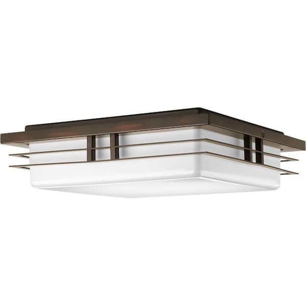 14 in. Helm Collection 2-Light Antique Bronze Integrated LED Flush Mount