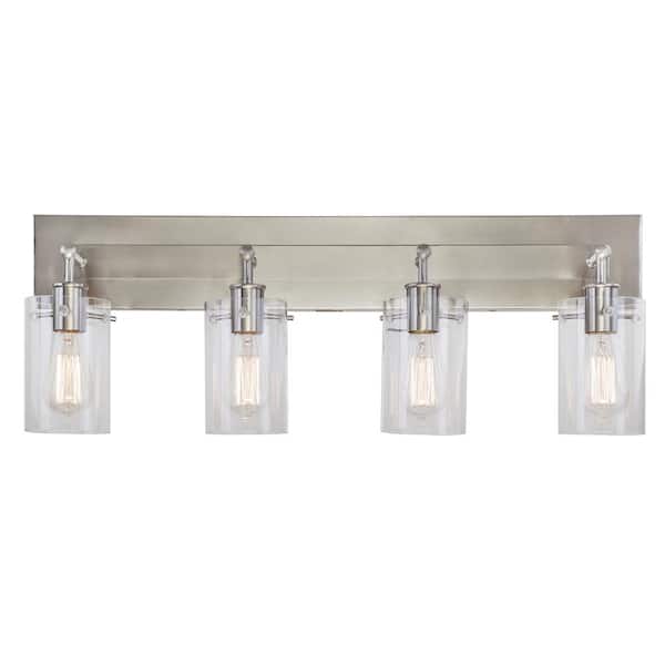 Regan 29.13 in. 4-Light Brushed Nickel Bathroom Vanity Light with Clear Glass Shades