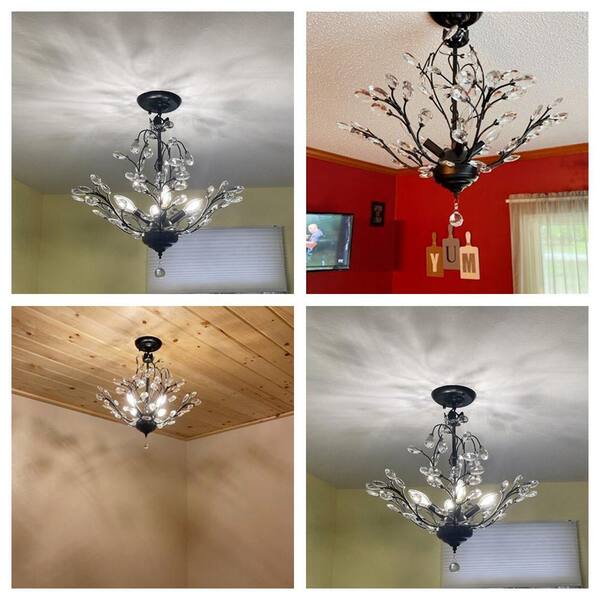 Chicago 18.1 in. 4-Light Black Unique/Statement Tiered Semi Flush Mount With Crystal Accents