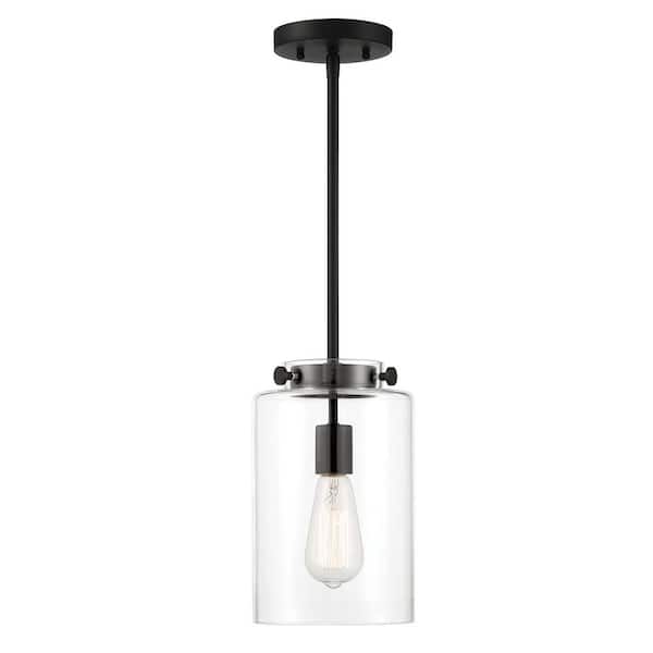 Mullins 6.75 in. 1-Light Coal Mini Pendant Hanging Light, Kitchen Pendant Lighting