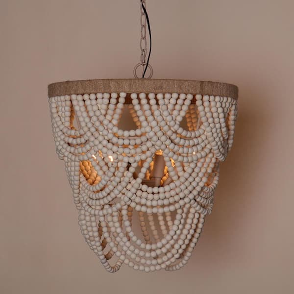 Hatfield 4-Light Bohemia Style Natural Wood Beaded Tiered Chandelier