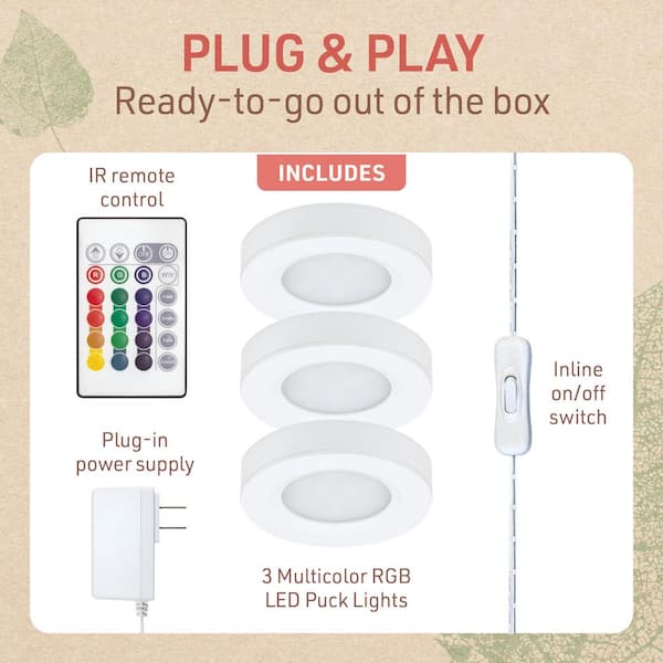 Multi-Color Plug-In Dimmable Color Changing Integrated LED Puck Light Kit (3-Pack)