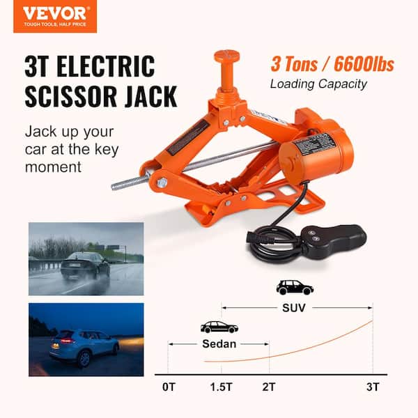 3-Ton 6600 lbs. Electric Scissor Jack Car Floor Jack 12-Volt Lift Up To 16.5 in. H with Remote Control for Sedan SUV