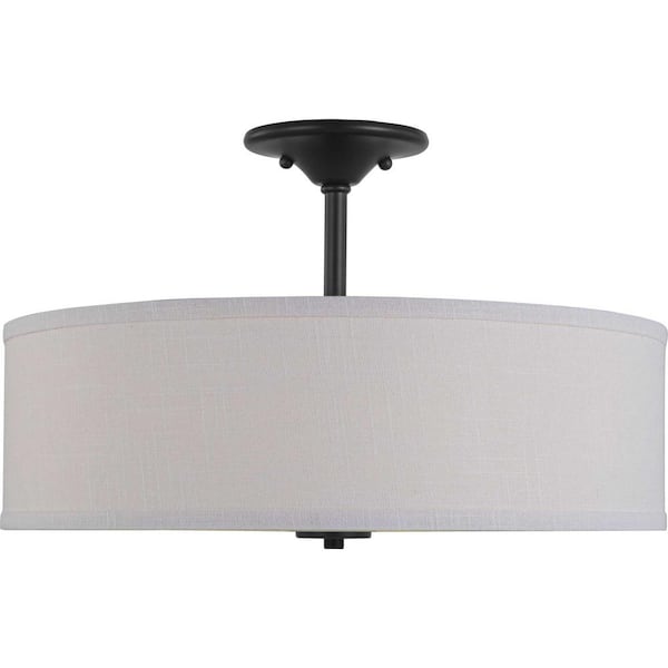 Inspire Collection 18 in. Graphite 3-Light Transitional Bedroom Ceiling Light Drum Semi-Flush Mount