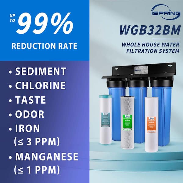 3-Stage Whole House Water Filtration System with Sediment, Carbon and Iron, Manganese Reducing Whole House Water Filters