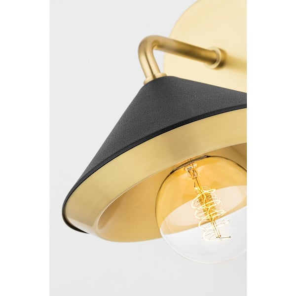 Marnie 1-Light Aged Brass Wall Sconce with Black Shade