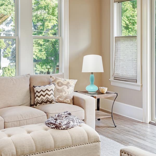 23.5 in. Seafoam Glass Dollop Table Lamp with White Fabric Shade