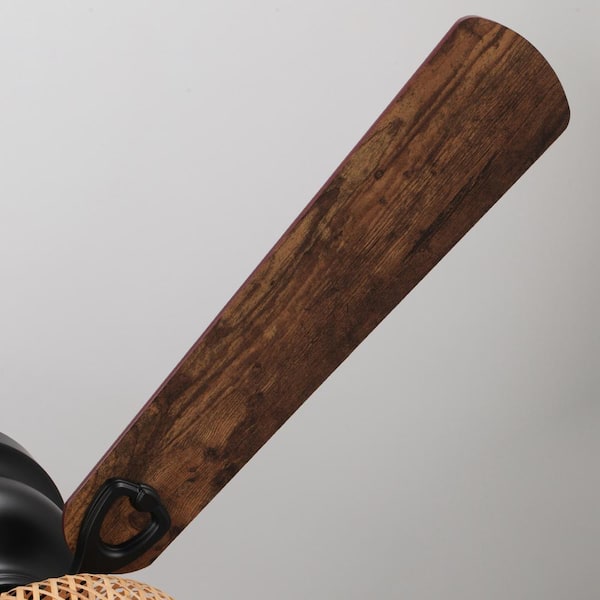 48 in. Farmhouse Bamboo Flush Mount Matte Black Ceiling Fan with Remote Control and Light Kit