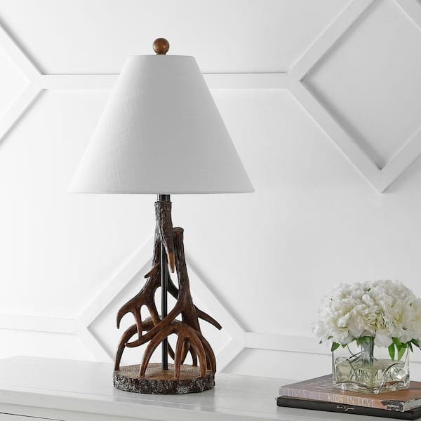 Cabell 26 in. Brown/White Farmhouse Rustic Iron LED Table Lamp