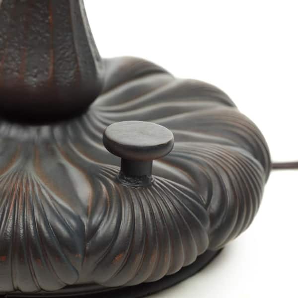 Seamus 20.25 in. Antique Bronze and Multi-Color Tiffany-Style Nautilus Stained Glass Table Lamp