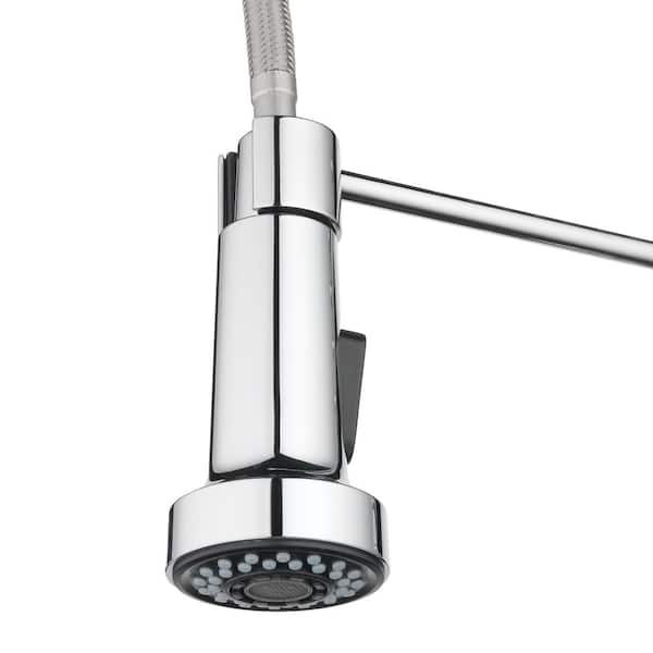 2-Handle Wall-Mount Pull-Down Sprayer Kitchen Faucet in Chrome