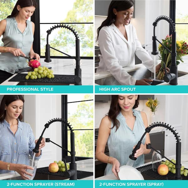Spot Free 18-Inch Kitchen Faucet with Dual Function Pull-Down Sprayhead in all-Brite Stainless Steel/Matte Black Finish