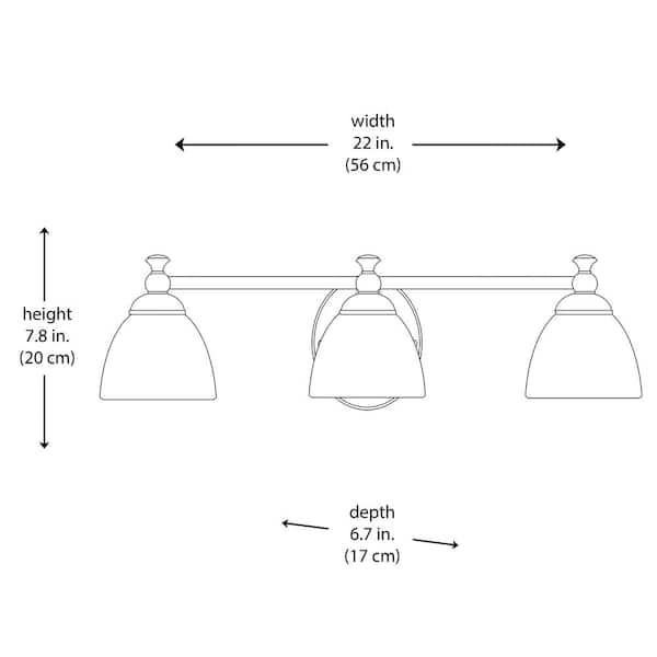 Solomone 22 in. 3-Light Polished Chrome Bathroom Vanity Light Fixture with Opal Glass Shades