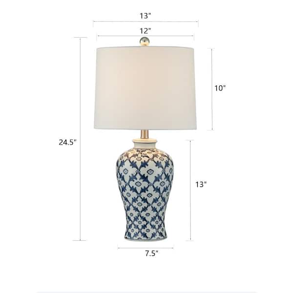 Sacramento 25 in. Blue/White Ceramic Table Lamp, Traditional Chinoiserie Bedside Lamp