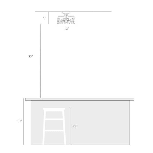 Modern Oil Rubbed Bronze Drum 12 in. 4-Light Semi-Flush Mount Ceiling Light with Seeded Glass Shade
