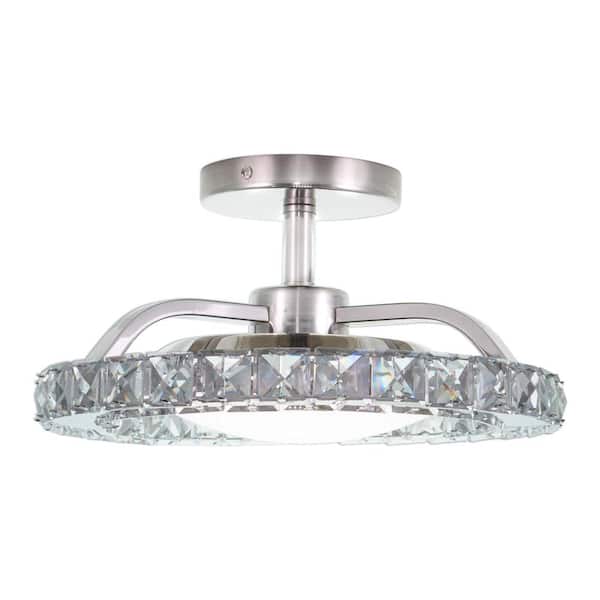 Clara 12.25-in W Integrated LED Satin Nickel Crystal Glam Semi Flush Mount Ceiling Light