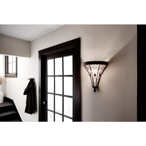 Marchesa 1-Light Terrene Bronze Bathroom Indoor Wall Sconce Light with Piastra Glass Shade