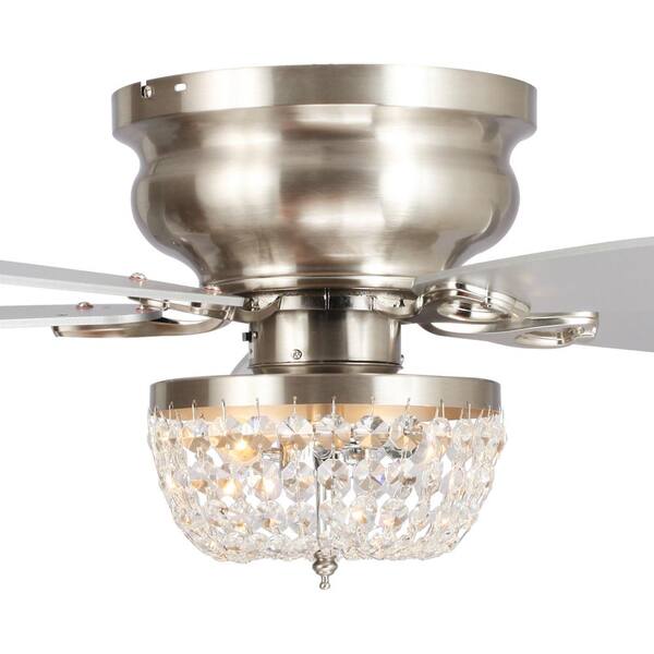 48 in. Crystal Flush Mount Satin Nickel Ceiling Fan with Light Kit and Remote Control