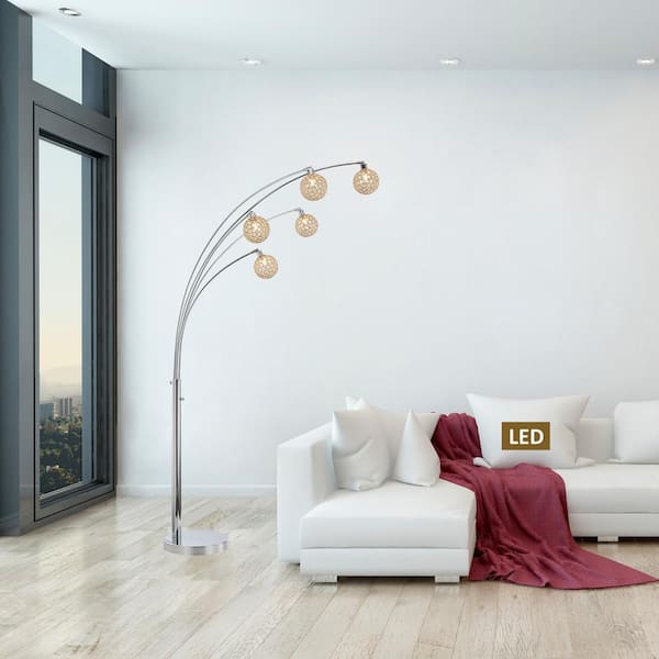 Manhattan Quan 84 in. Chrome Gold Crystal Ball LED Tree Floor Lamp